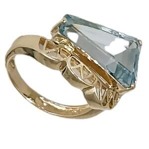 14k Yellow Gold Mid Century American Natural Topaz Ring Size 6